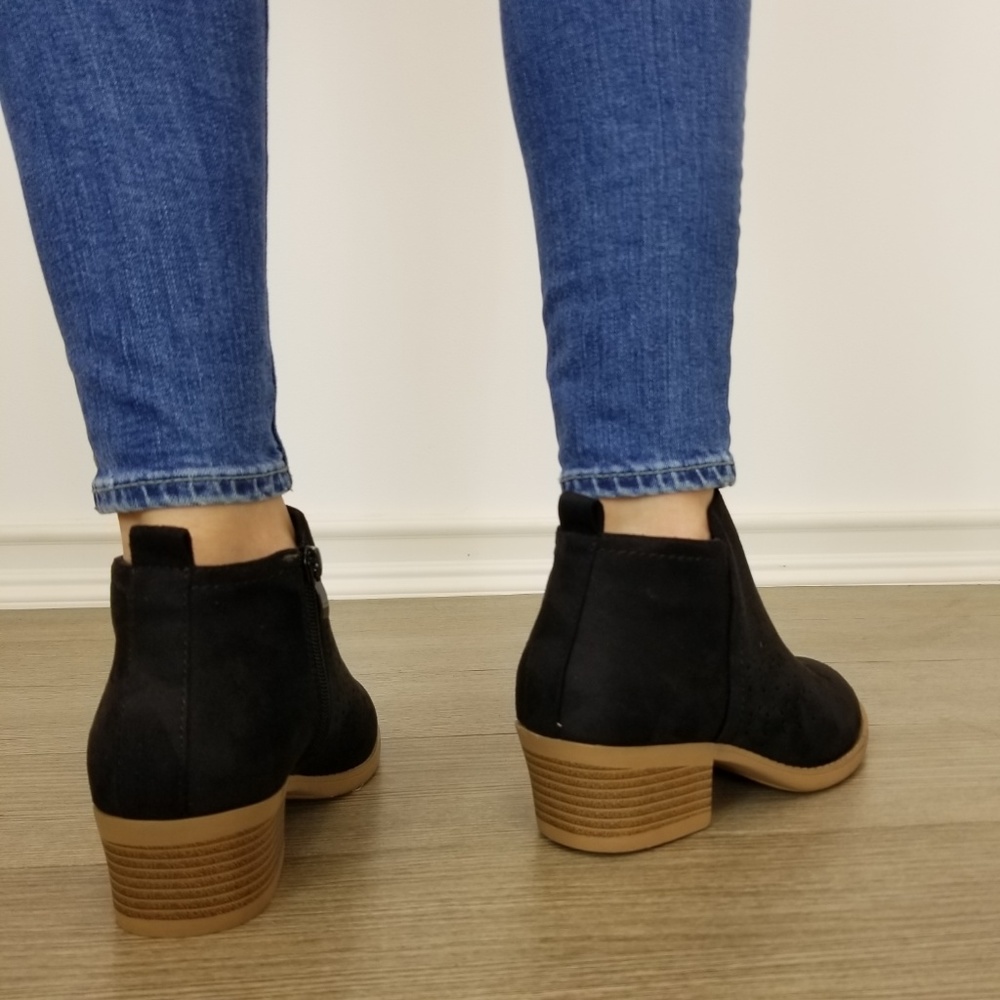 Black Suede Ankle Boots Laser cut Design - Picture 6 of 8